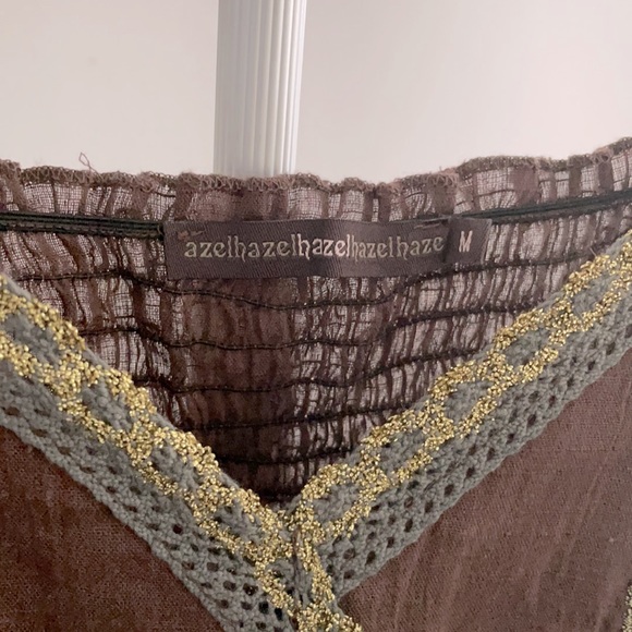 Hazel Brown Boho Beaded Sequin Lace Top Size M - Picture 5 of 8